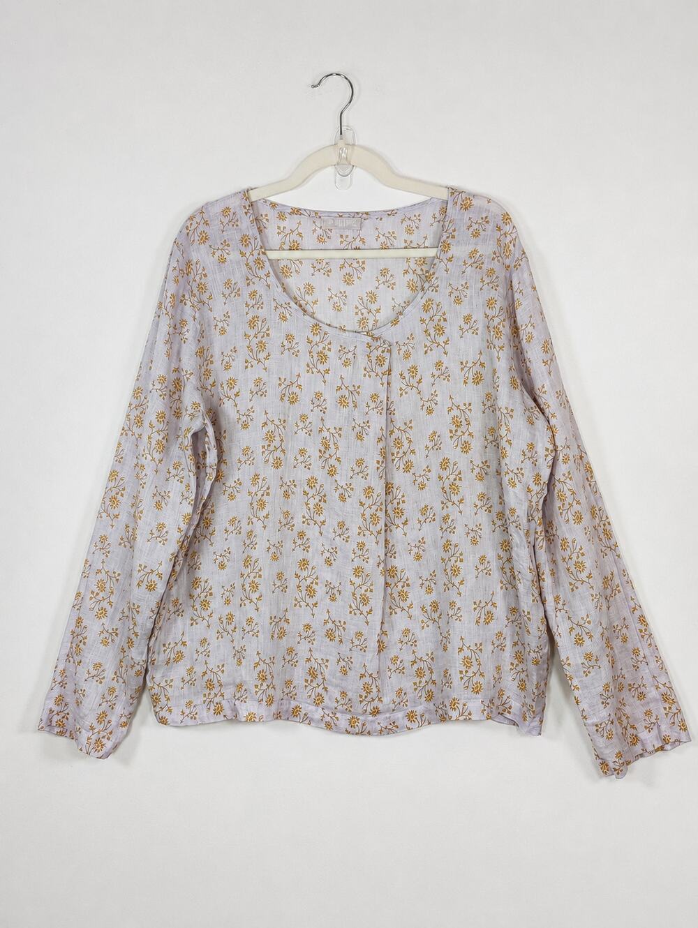 CP Shades Linen Floral Asymmetrical Top Pink Lilac Tan Long Sleeve Lagenlook L